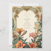 Art Nouveau Lily Wedding - Blumenrahmen Design Einladung (Vorderseite)