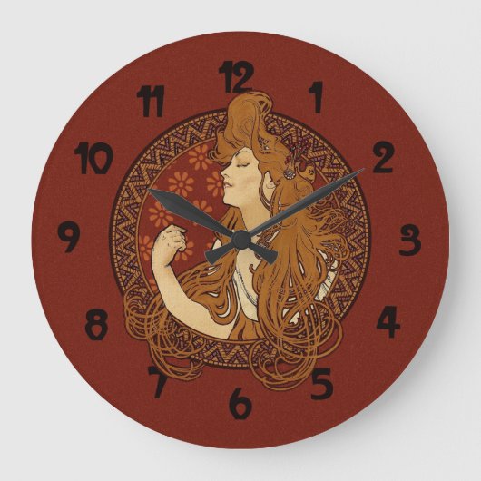 Art Nouveau Long Haired Woman Große Wanduhr (Vorderseite)
