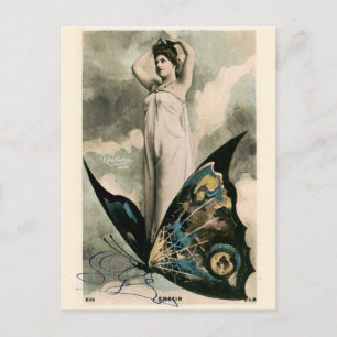 Art Nouveau Mädchen auf Schmetterling aus der vikt Postkarte