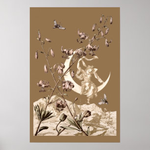 Art Nouveau Mädchen auf zunehmendem Mond von A. Se Poster