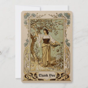 Art Nouveau Mädchen beim Apfelpflücken im Vintage- Dankeskarte