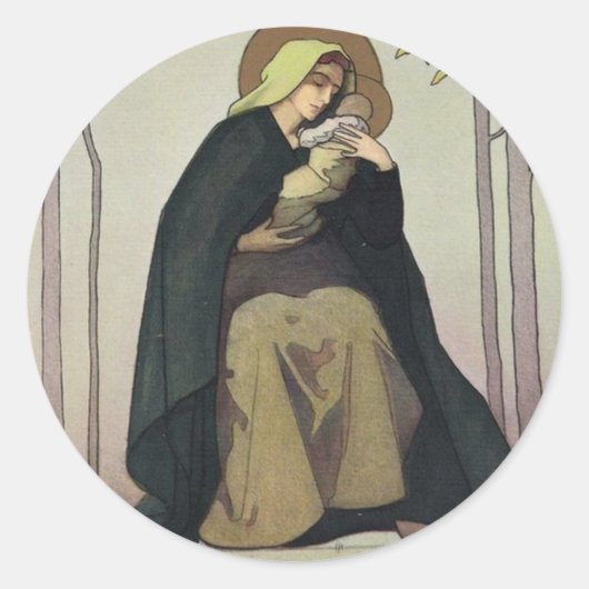Art Nouveau Madonna und Kind Weihnachtskarte Runder Aufkleber (Vorderseite)