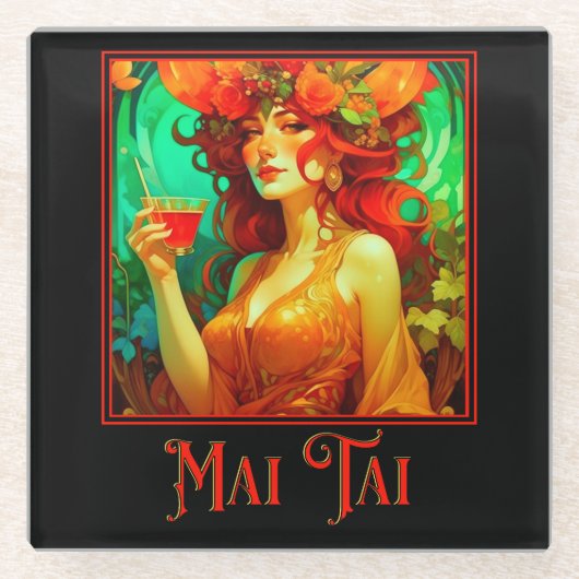Art Nouveau Mai Tai Glasuntersetzer (Vorderseite)