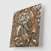 Art Nouveau Maiden Silver Repousse Moderne Acrylli Quadratische Wanduhr (Winkel)
