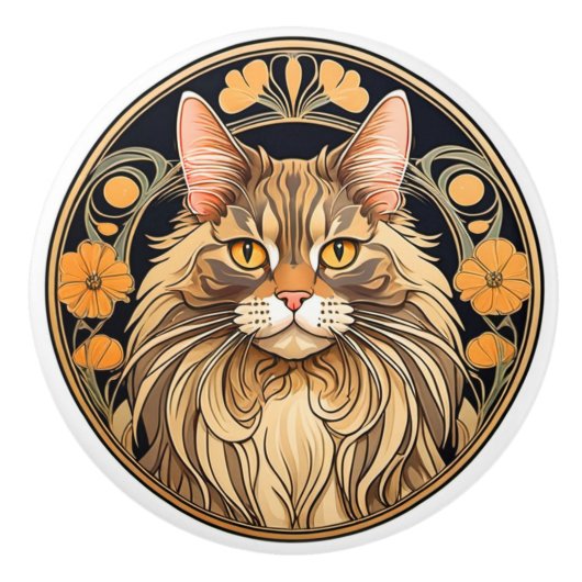 Art Nouveau Maine Coon Cat Keramikknauf (Vorderseite)