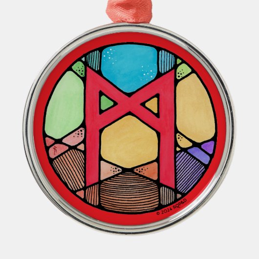 Art Nouveau Mannaz Rune of Humanity Ornament Aus Metall (Vorne)