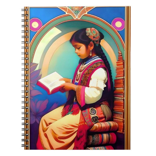 Art Nouveau Mexican Girl Reading Notizblock (Vorderseite)