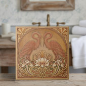 Art Nouveau Mirrored CranePat#9 Terra Cotta ID1193 Fliese