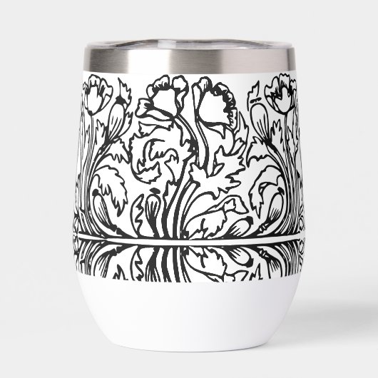 Art Nouveau Mohn floral Schwarz-weiß elegant (Rückseite)