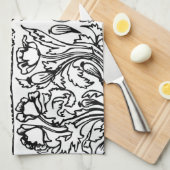 Art Nouveau Mohn floral Schwarz-weiß elegant Geschirrtuch (Viertel Falte)