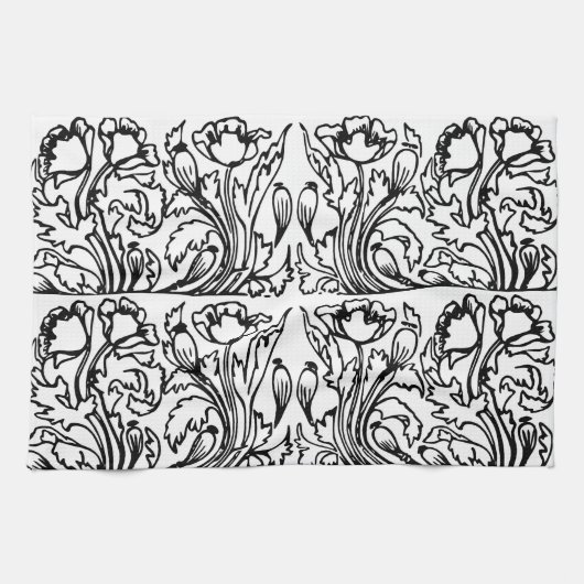 Art Nouveau Mohn floral Schwarz-weiß elegant Geschirrtuch (Horizontal)