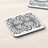 Art Nouveau Mohn floral Schwarz-weiß elegant Getränkeuntersetzer (Linke Seite)