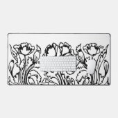 Art Nouveau Mohn floral Schwarz-weiß elegant Schreibtischunterlage (Tastatur & Maus)