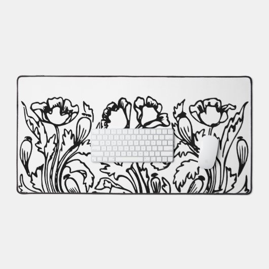 Art Nouveau Mohn floral Schwarz-weiß elegant Schreibtischunterlage (Tastatur & Maus)