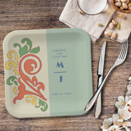 Art Nouveau Monogram Wedding Paper Plate Pappteller