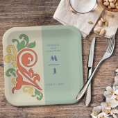 Art Nouveau Monogram Wedding Paper Plate Pappteller