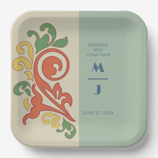 Art Nouveau Monogram Wedding Paper Plate Pappteller (Vorderseite)