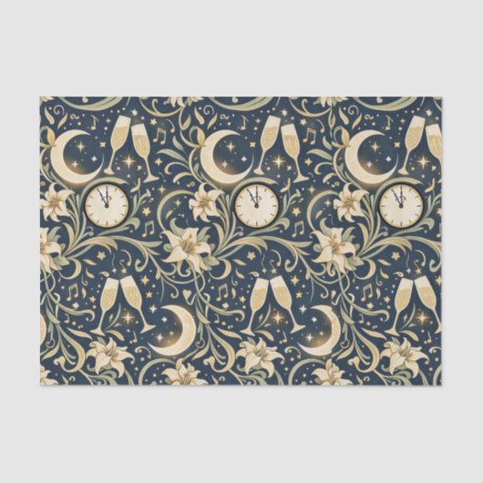 Art Nouveau Moonlit New Year Pattern Seidenpapier (Vorderseite)
