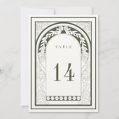 Art Nouveau Moss Green Tischnummer Card (Vorderseite)