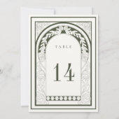 Art Nouveau Moss Green Tischnummer Card (Rückseite)