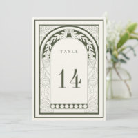 Art Nouveau Moss Green Tischnummer Card