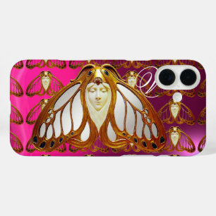 ART NOUVEAU MOTH FRAU GEM MONOGRAM PINK LILA iPhone 16 PLUS HÜLLE