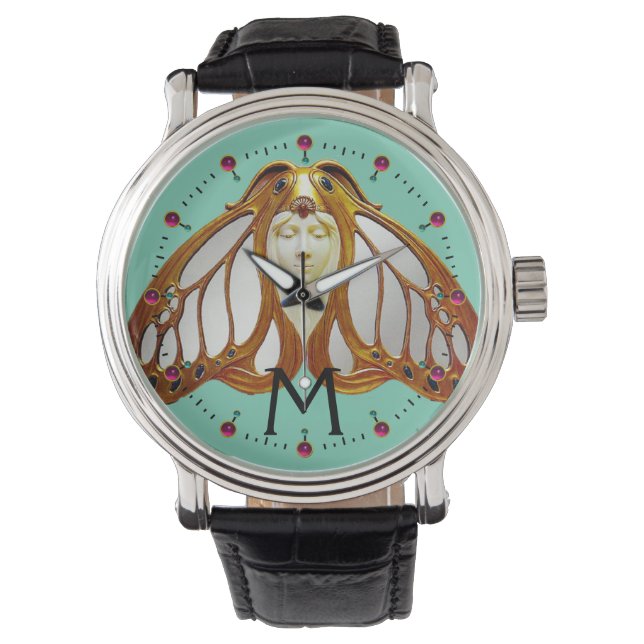 ART NOUVEAU MOTH FRAU MONOGRAM ARMBANDUHR (Vorderseite)