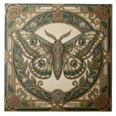 Art Nouveau Moth Green Gold Floral Ceramic Tile Fliese (Vorderseite)