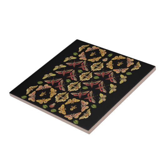 Art Nouveau Moth & Orchid art Deko schwarz Fliese (Seite)