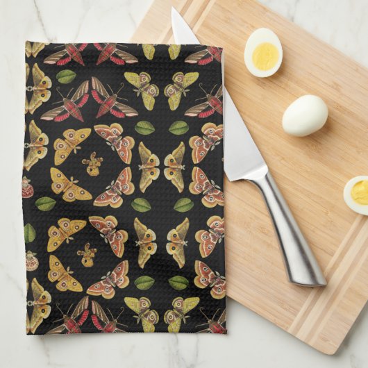 Art Nouveau Moth & Orchid art Deko schwarz Geschirrtuch (Viertel Falte)