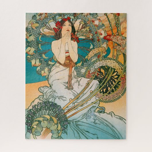 Art Nouveau Mucha Dark Haired Woman Puzzle (Vertikal)