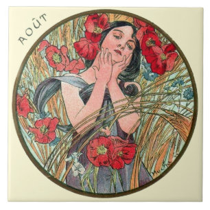 Art Nouveau Mucha Kalender August Fliese