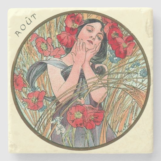 Art Nouveau Mucha Kalender August Steinuntersetzer (Vorderseite)