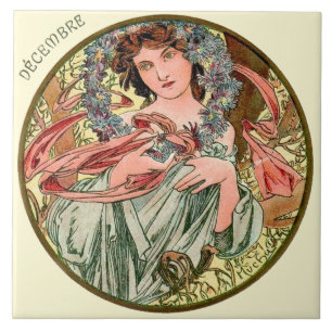 Art Nouveau Mucha Kalender Dezember Fliese
