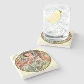 Art Nouveau Mucha Kalender Dezember Steinuntersetzer (Seitenansicht)