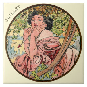 Art Nouveau Mucha Kalender Juli Fliese