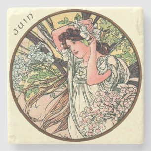 Art Nouveau Mucha Kalender Juni Steinuntersetzer