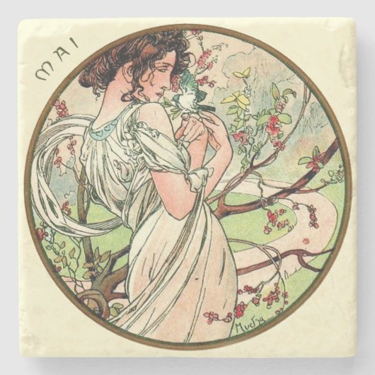Art Nouveau Mucha Kalender Mai Steinuntersetzer (Vorderseite)