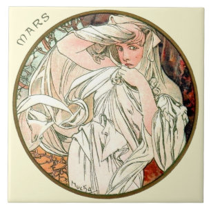 Art Nouveau Mucha Kalender März Fliese