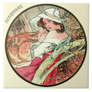 Art Nouveau Mucha Kalender November Fliese