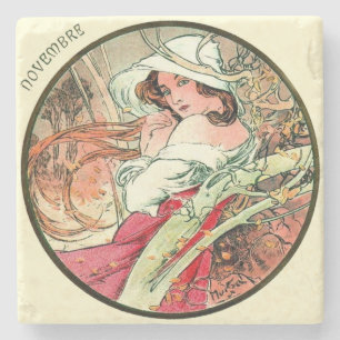 Art Nouveau Mucha Kalender November Steinuntersetzer