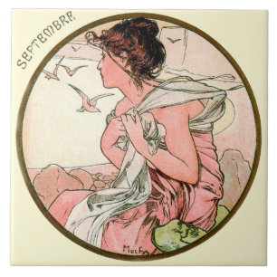 Art Nouveau Mucha-Kalender September Fliese