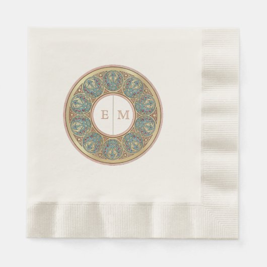 Art Nouveau Mucha Monogram Initials Champagne Gold Serviette (Vorderseite)