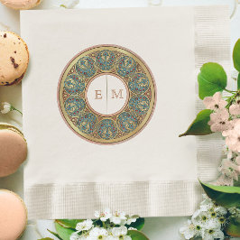 Art Nouveau Mucha Monogram Initials Champagne Gold Serviette