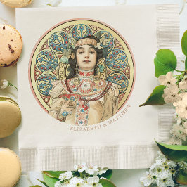 Art Nouveau Mucha Names Champagne Gold Serviette