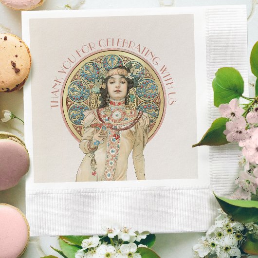 Art Nouveau Mucha Sarah Bernhardt Champagne Gold Serviette