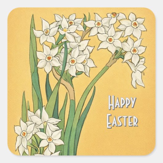 Art Nouveau Narcissus Flowers – Easter Quadratischer Aufkleber (Vorderseite)