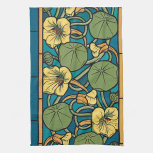 Art Nouveau Nasturtium Blau Gold floral Verneuil Geschirrtuch