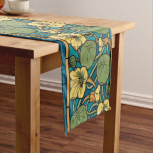 Art Nouveau Nasturtium Blau Gold floral Verneuil Kurzer Tischläufer