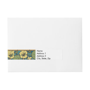 Art Nouveau Nasturtium Blau Gold floral Verneuil Rundum-Adressaufkleber